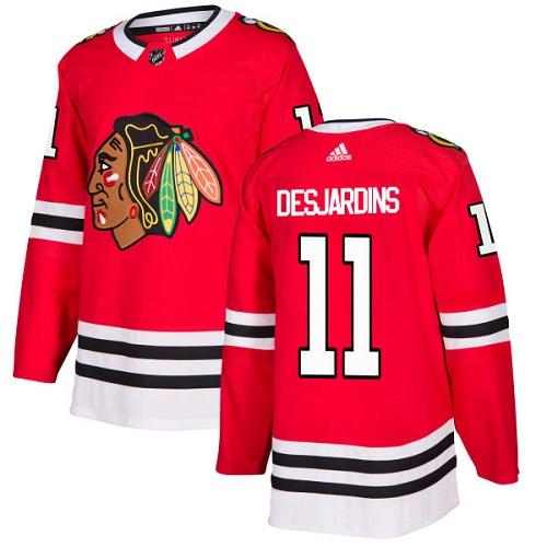 Adidas Blackhawks #11 Andrew Desjardins Red Home Authentic Stitched NHL Jersey